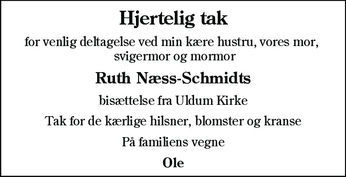 Dødsannonce for Ruth Kristiane Løvschall Næss-Schmidt