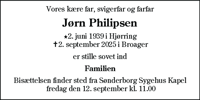 Dødsannonce for Jørn Philipsen