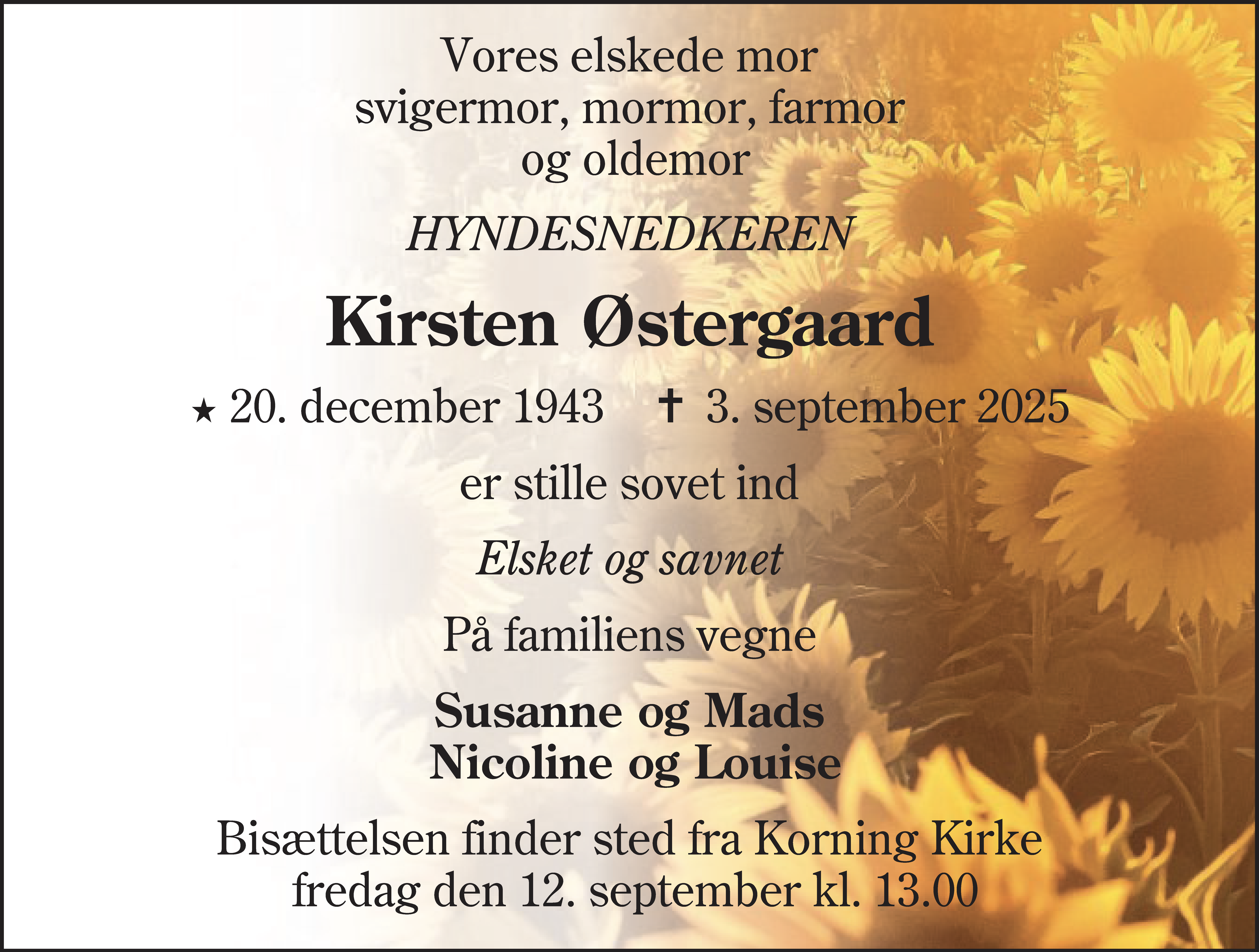 Dødsannonce for Kirsten Østergaard