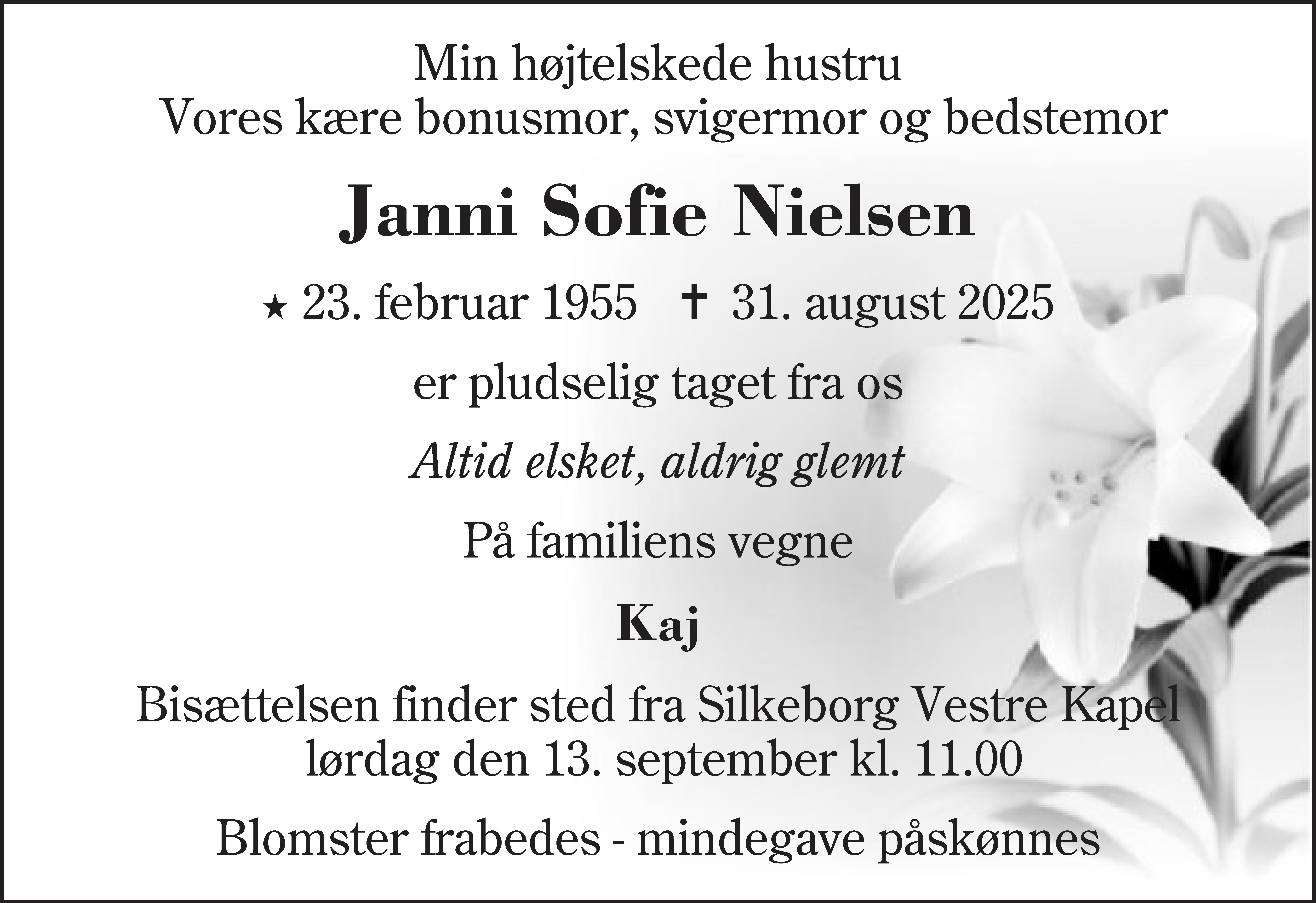 Dødsannonce for Janni Sofie Nielsen