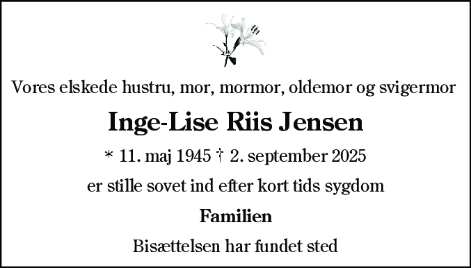 Dødsannonce for Inge Lise Jensen