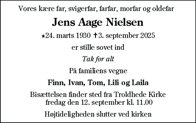 Dødsannonce for Jens Aage Nielsen