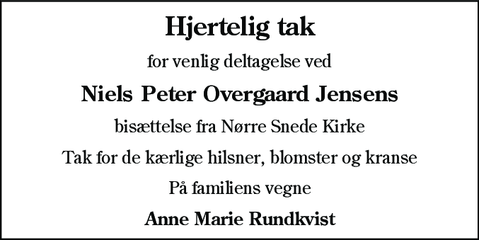 Dødsannonce for Niels Peter Overgaard Jensen