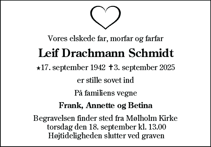Dødsannonce for Leif Drachmann Schmidt
