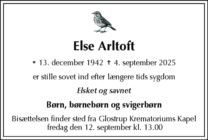 Dødsannonce for Else Arltoft