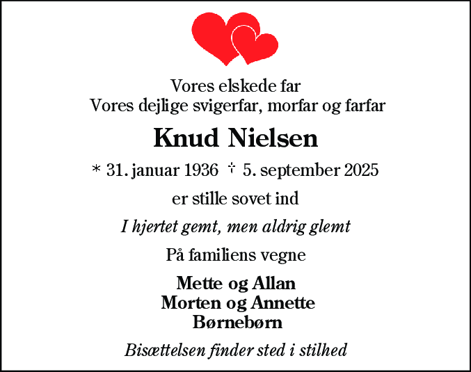 Dødsannonce for Knud Nielsen