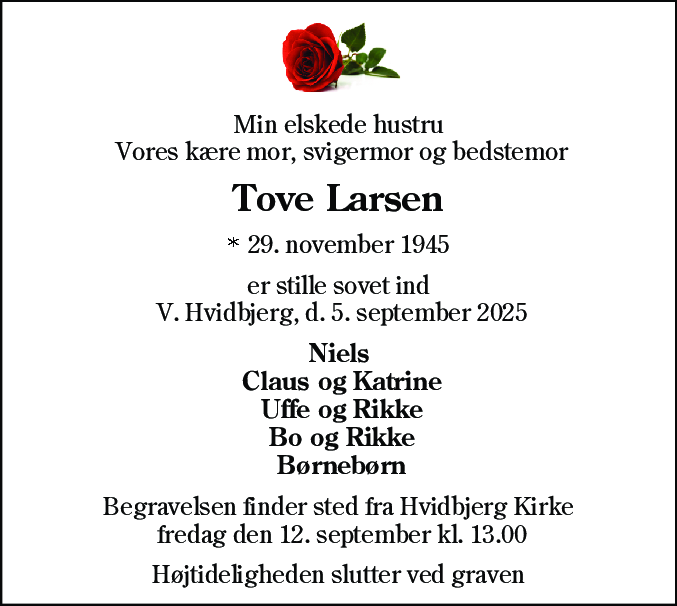 Dødsannonce for Tove Larsen
