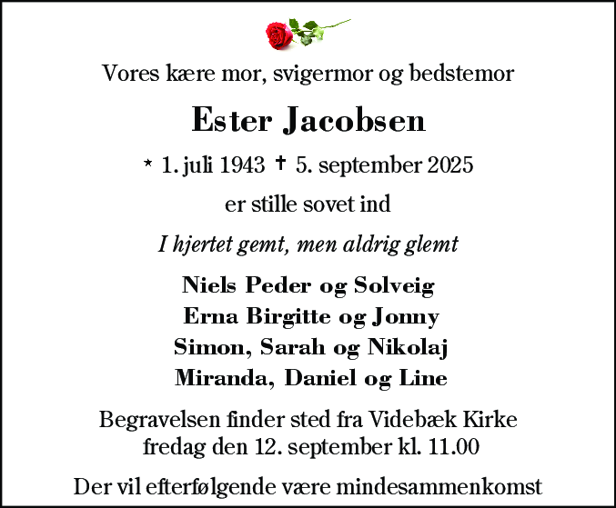 Dødsannonce for Ester Jacobsen
