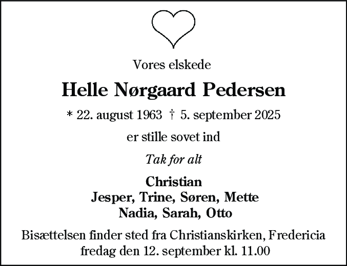 Dødsannonce for Helle Nørgaard Pedersen