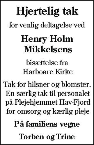 Dødsannonce for Henry Holm Mikkelsen