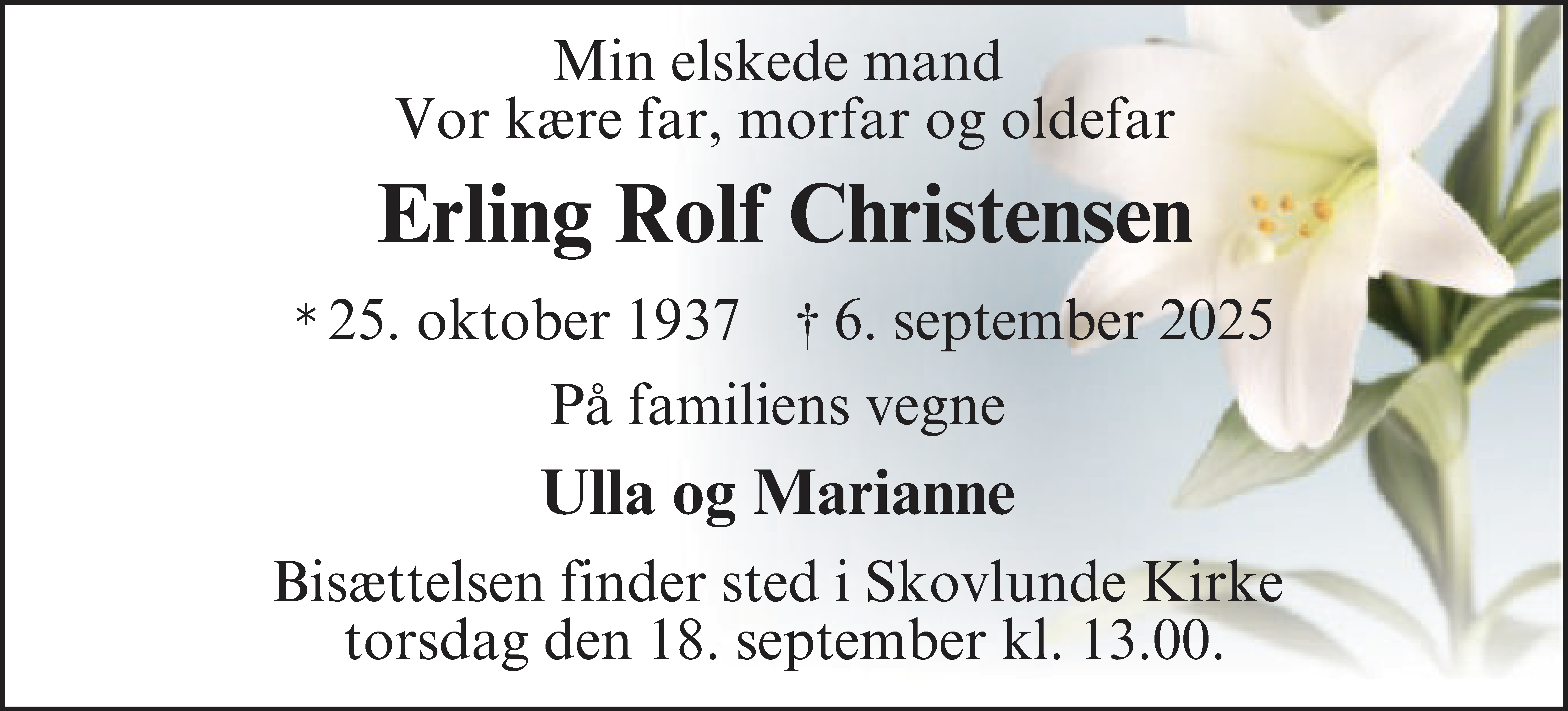 Dødsannonce for Erling Rolf Christensen