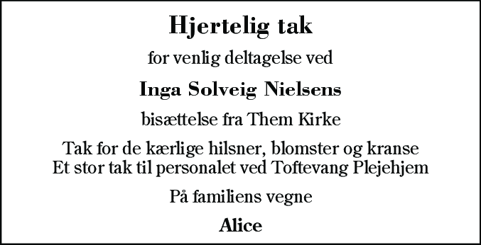Dødsannonce for Inga Solveig Nielsen