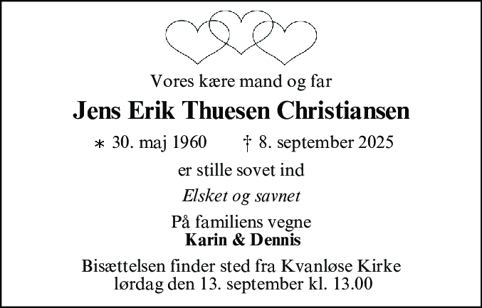 Dødsannonce for Jens Erik Thuesen Christiansen