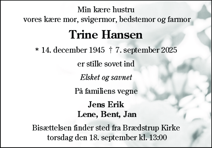 Dødsannonce for Trine Hansen
