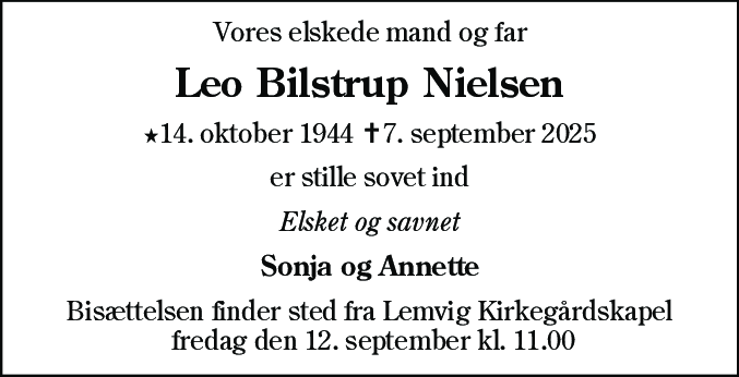 Dødsannonce for Leo Bilstrup Nielsen
