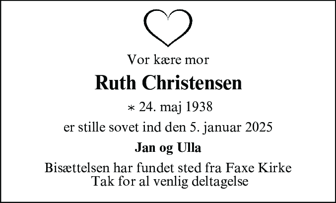 Dødsannonce for Ruth Christensen
