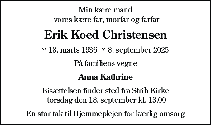 Dødsannonce for Erik Koed Christensen