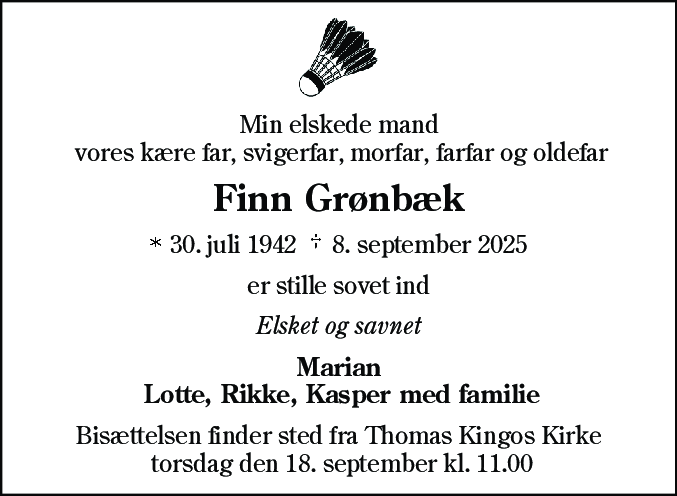 Dødsannonce for Finn Grønbæk