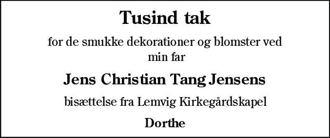 Dødsannonce for Jens Christian Tang Jensen