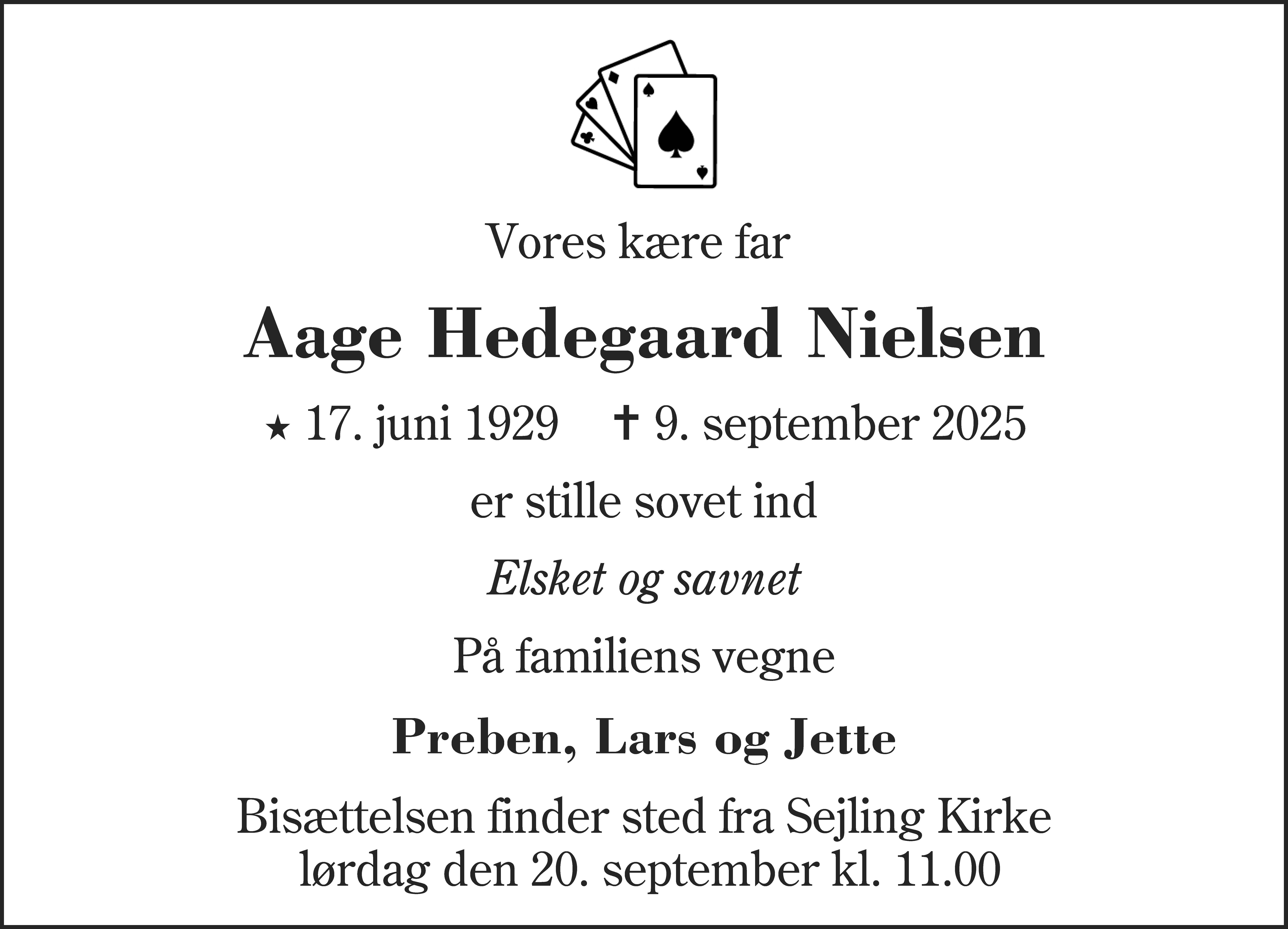 Dødsannonce for Aage Hedegaard Nielsen