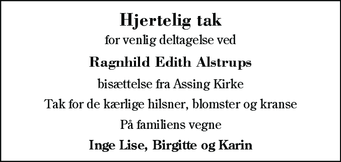 Dødsannonce for Ragnhild Edith Alstrup