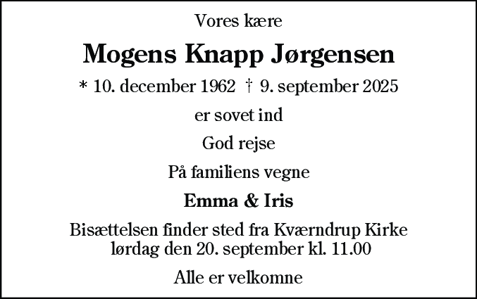 Dødsannonce for Mogens Knapp Jørgensen