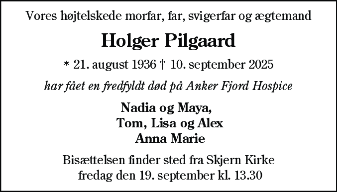Dødsannonce for Holger Pilgaard
