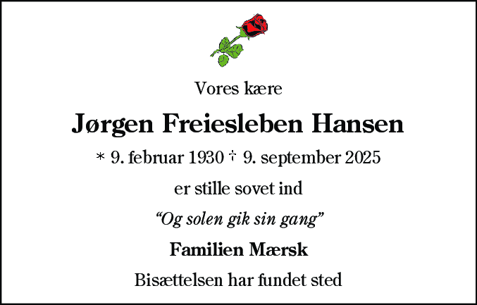 Dødsannonce for Jørgen Freiesleben Hansen
