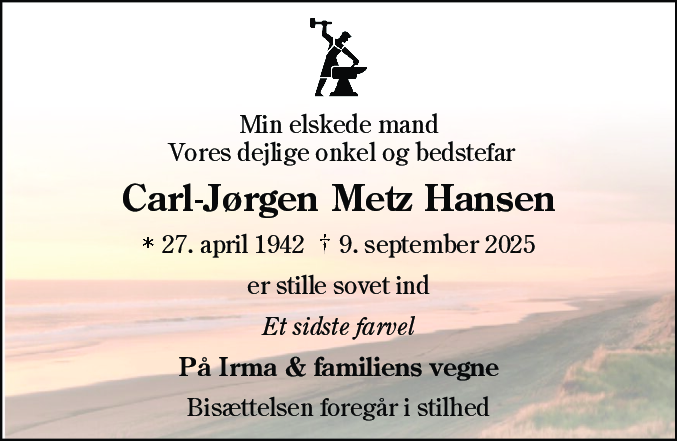 Dødsannonce for Carl-Jørgen Metz Hansen