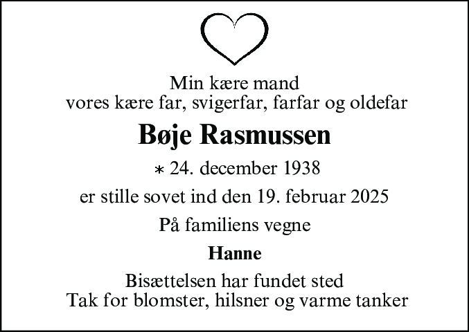 Dødsannonce for Bøje Rasmussen