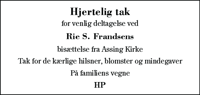 Dødsannonce for Else Marie Søndergaard Frandsen