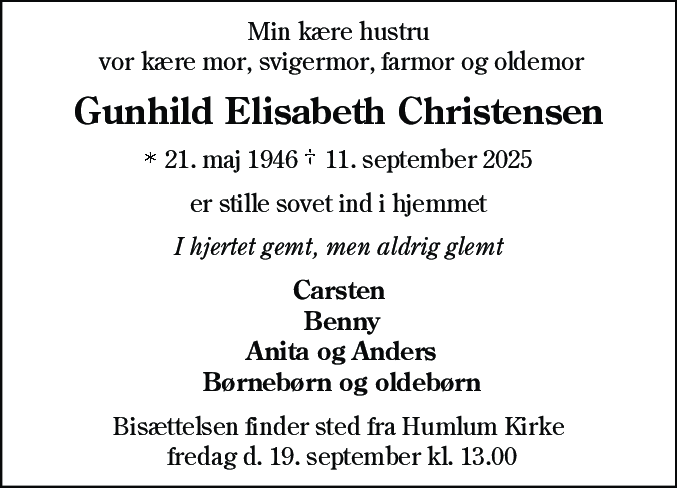 Dødsannonce for Gunhild Elisabeth Christensen