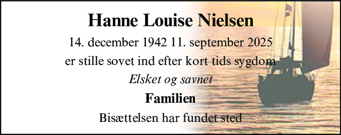 Dødsannonce for Hanne Louise Nielsen