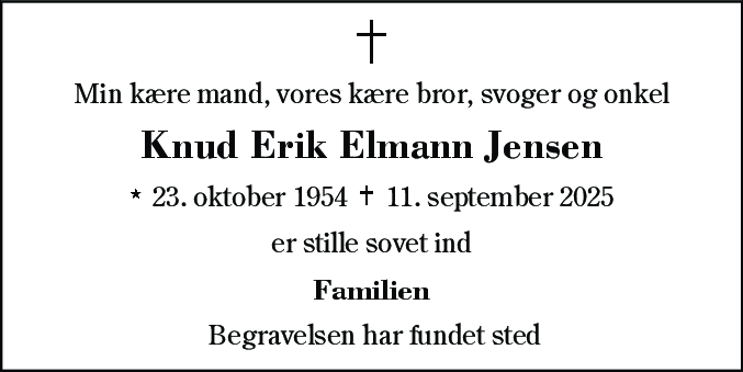 Dødsannonce for Knud Erik Elmann Jensen