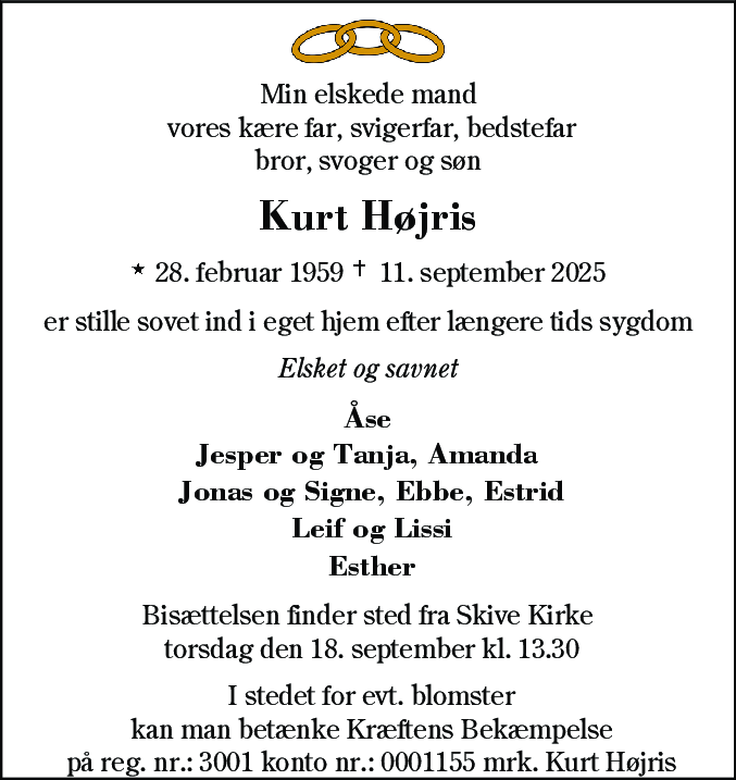 Dødsannonce for Kurt  Højris