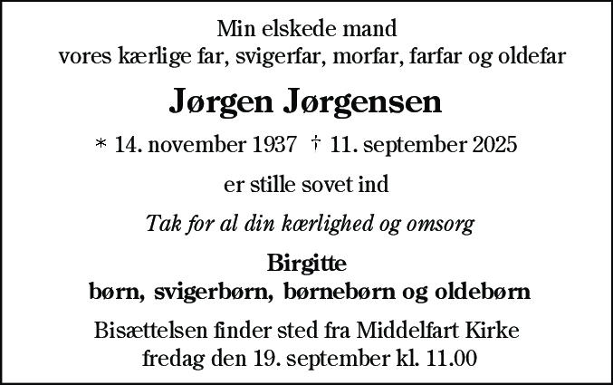 Dødsannonce for Jørgen Jørgensen