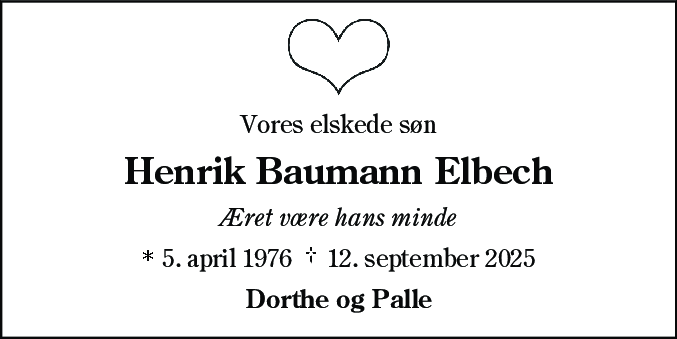 Dødsannonce for Henrik Baumann Elbech