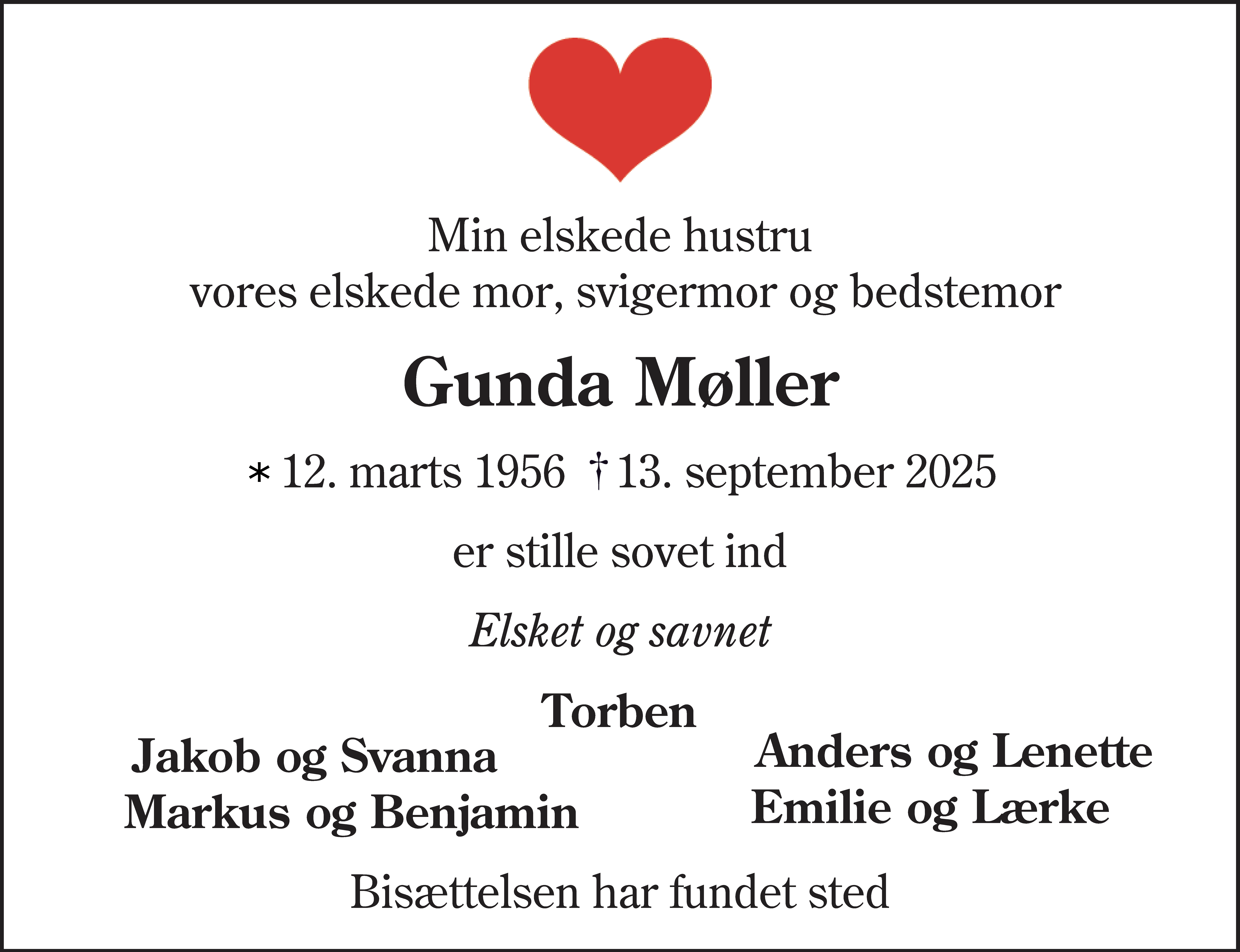 Dødsannonce for Gunda Møller