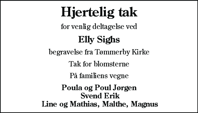 Dødsannonce for Elly Sigh