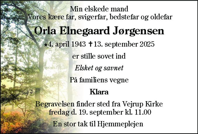 Dødsannonce for Orla Elnegaard Jørgensen