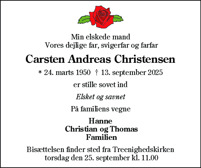 Dødsannonce for Carsten Andreas Christensen