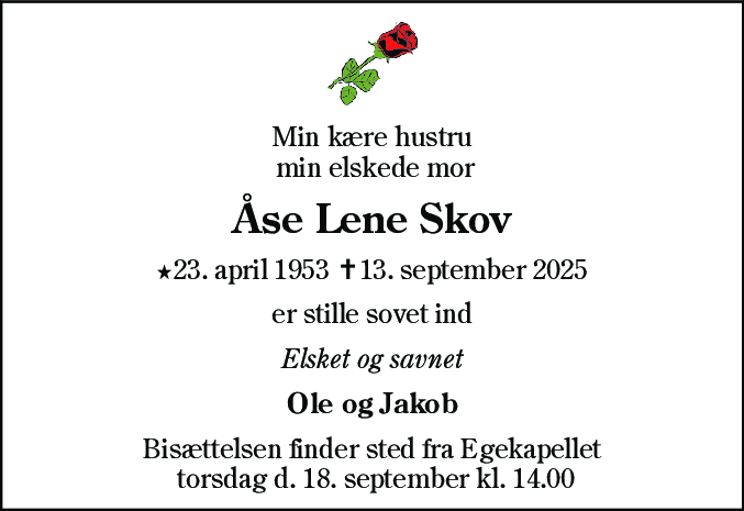 Dødsannonce for Åse Lene Skov