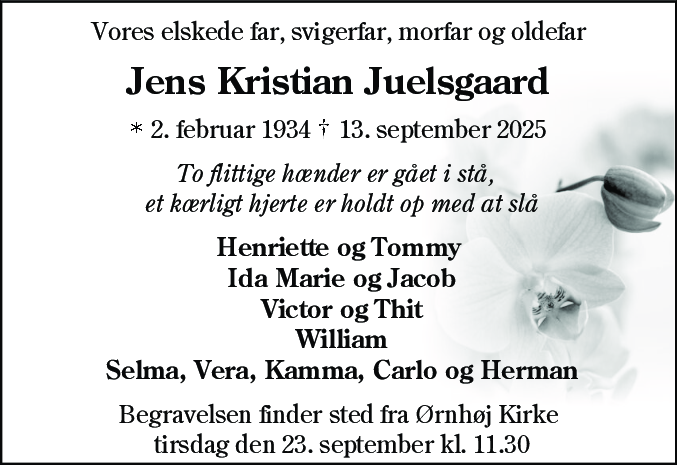 Dødsannonce for Jens Kristian Juelsgård