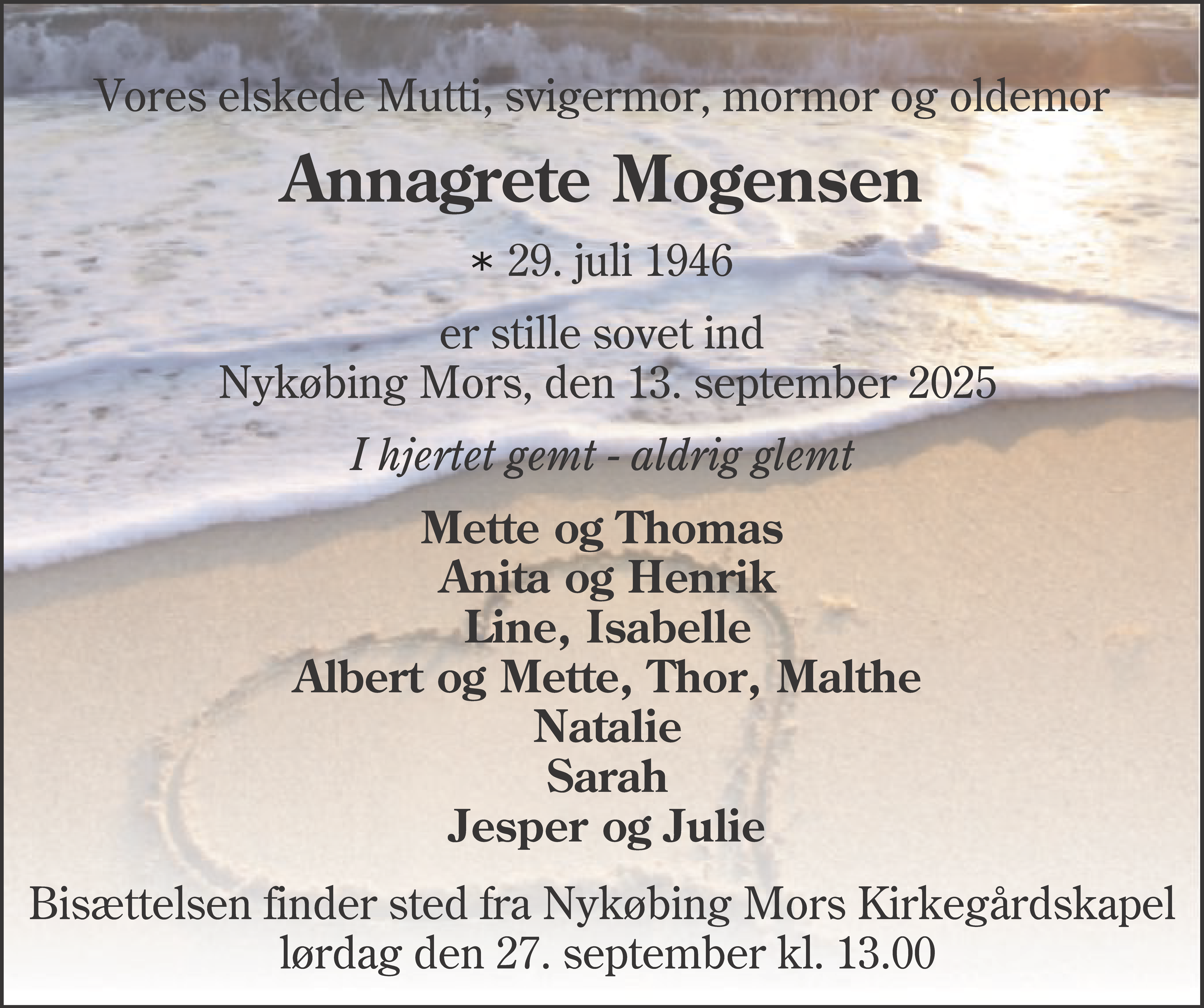 Dødsannonce for Annagrete Mogensen