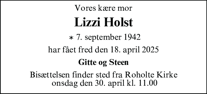 Dødsannonce for Lizzi Balle Holst