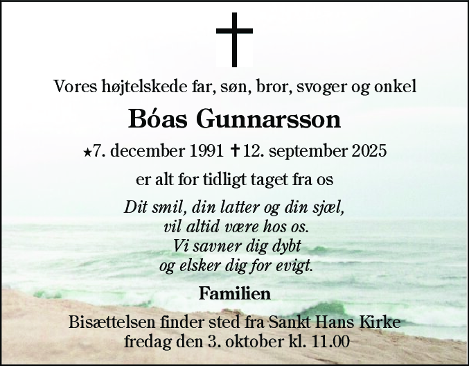 Dødsannonce for Boas Gunnarsson