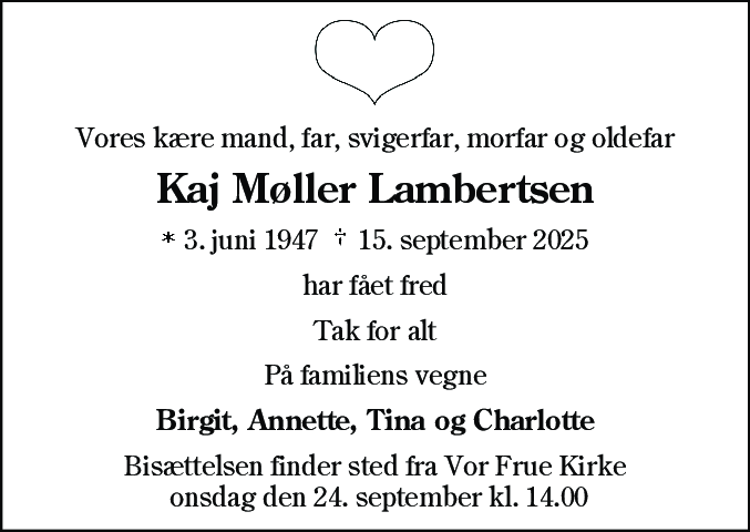 Dødsannonce for Kaj Møller Lambertsen