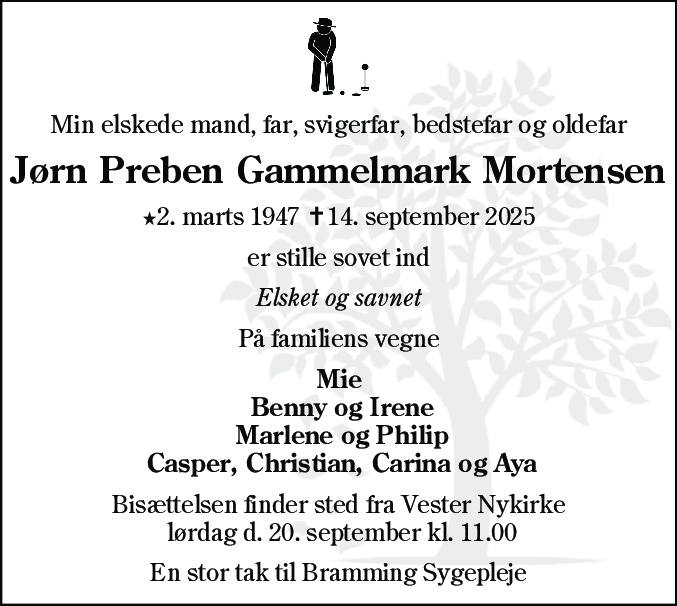 Dødsannonce for Jørn Preben Gammelmark Mortensen