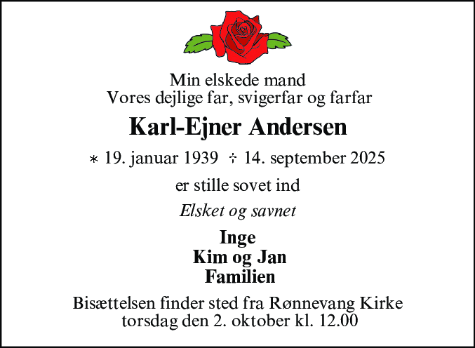 Dødsannonce for Karl-Ejner Andersen