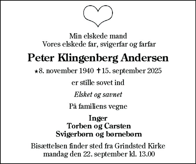 Dødsannonce for Peter Klingenberg Andersen
